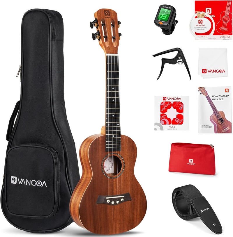 Vangoa Dark Concert Ukelele 23" Adult Beginner Set, KOA Acacia Ukelele Kit, Professional Acoustic Ukulele for Adults Kids, Hawaiian Uke Starter Kit, Ukulele 23 inch for Adults - Image 1
